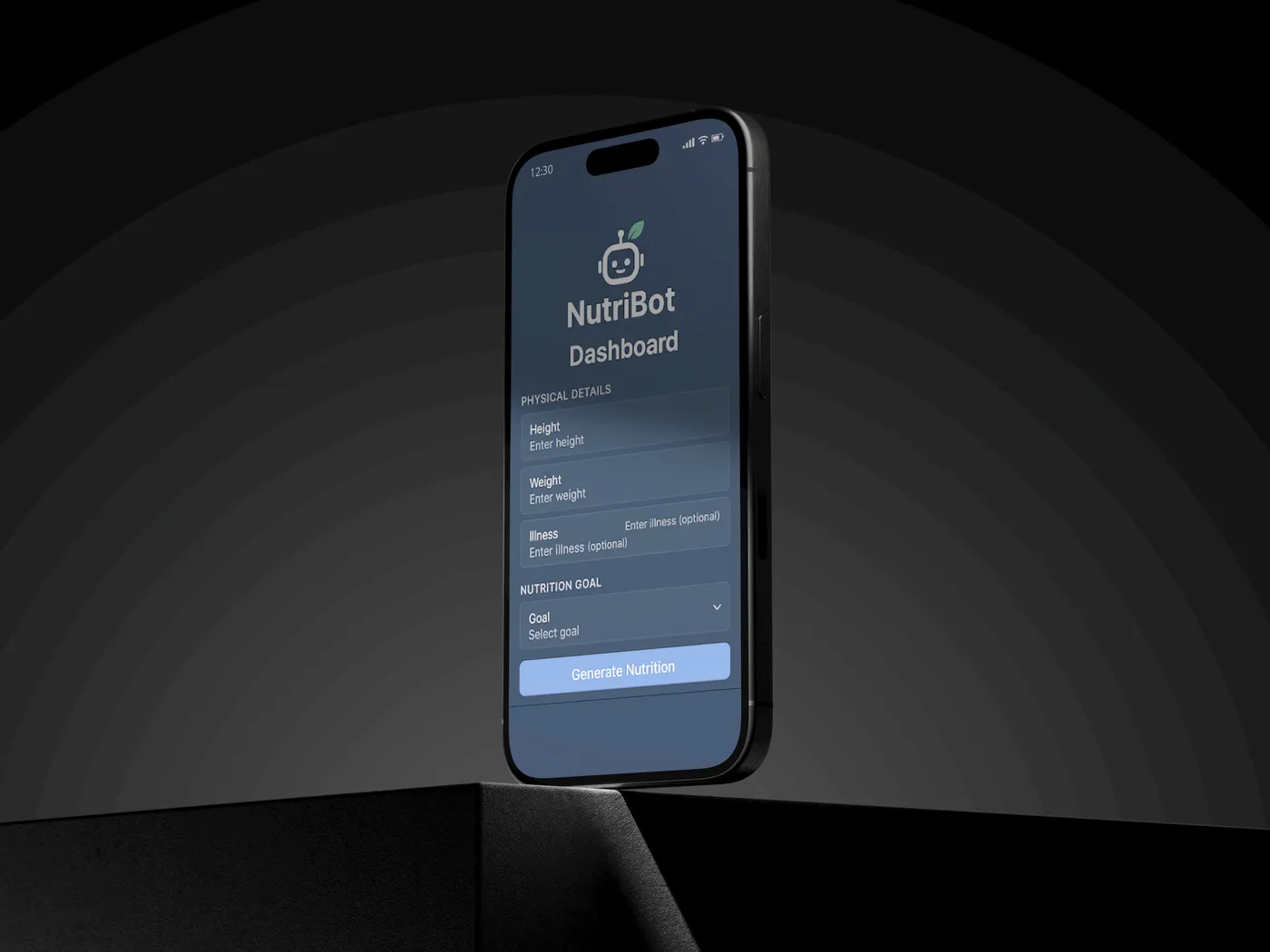 NutriBot Dashboard on phone